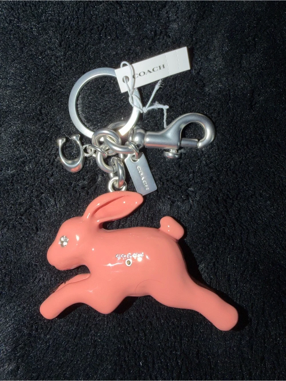 Coach Pink Bunny Keychain Charm NWT